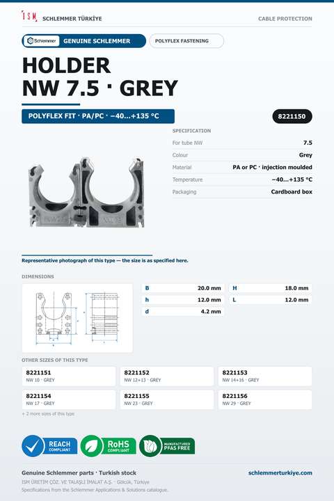 CORRUGATED TUBE HOLDER GREY NW 7.5