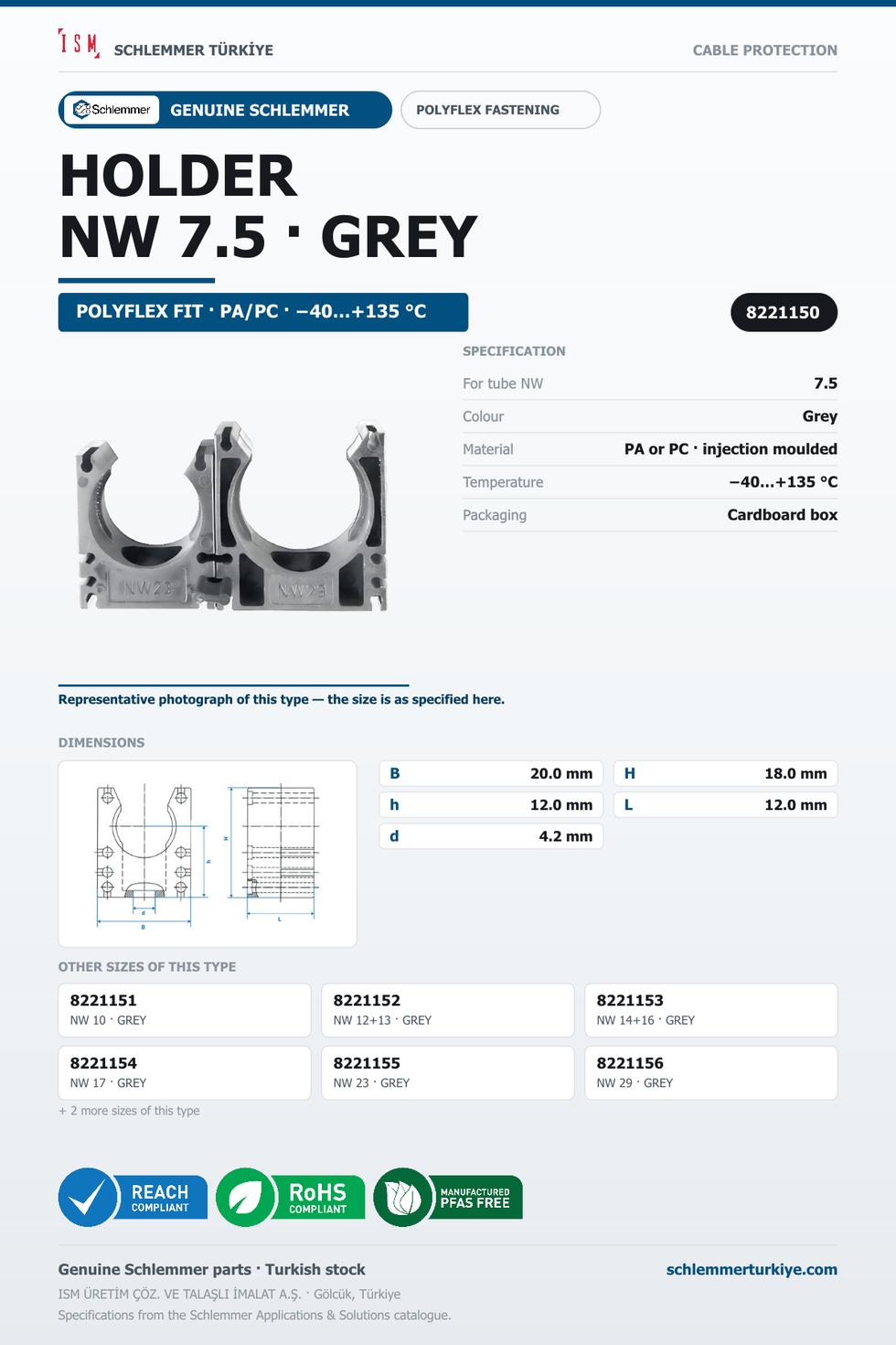 CORRUGATED TUBE HOLDER GREY NW 7.5