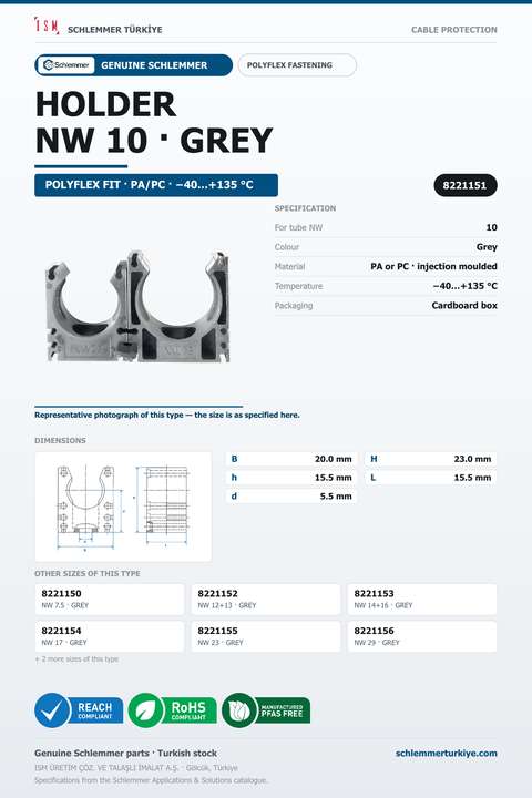 CORRUGATED TUBE HOLDER GREY NW 10