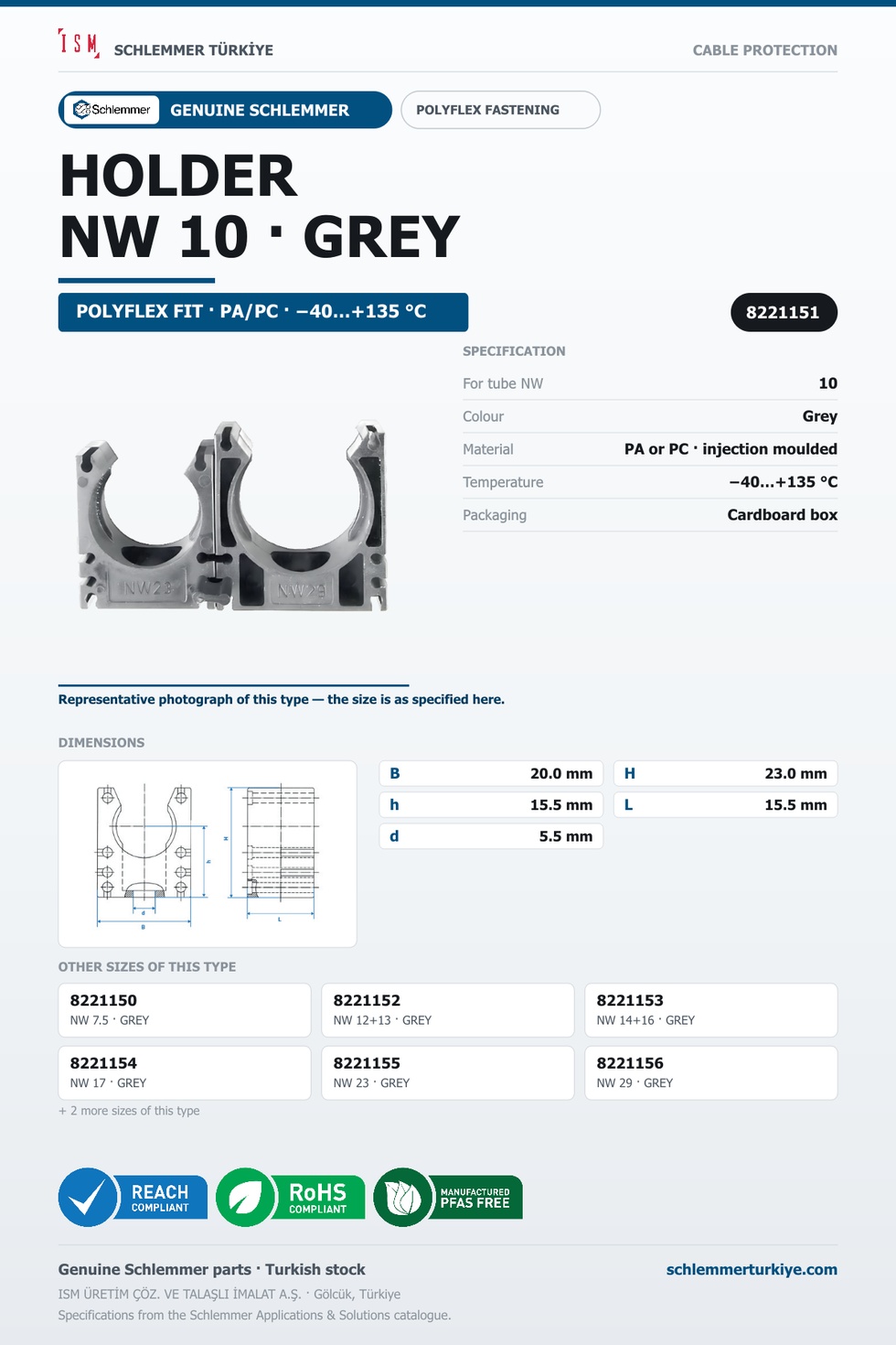 CORRUGATED TUBE HOLDER GREY NW 10