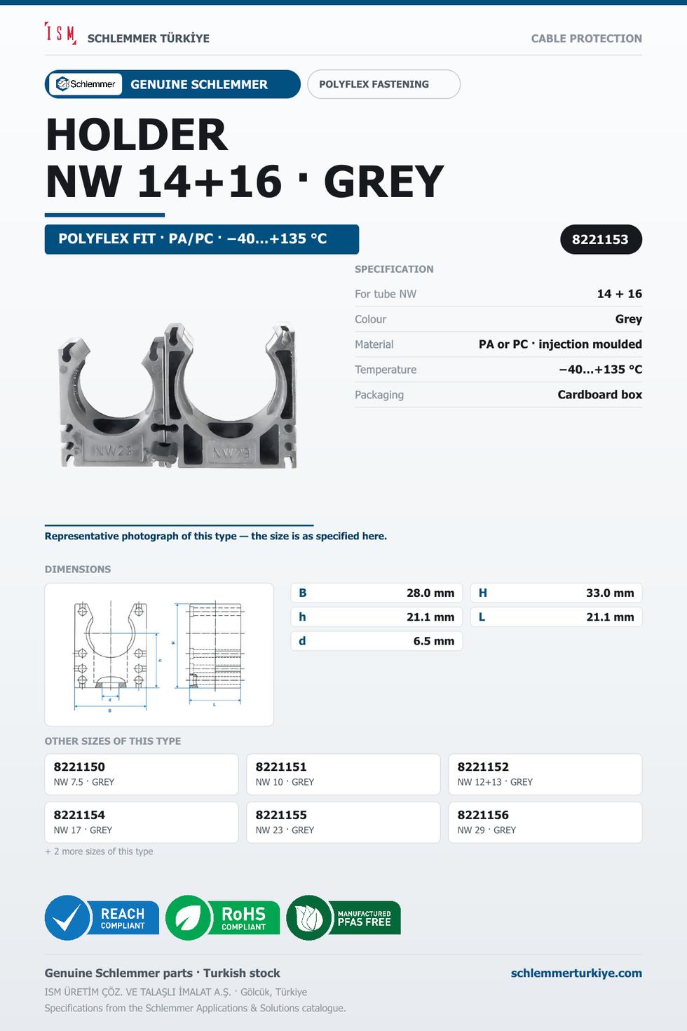 CORRUGATED TUBE HOLDER GREY NW 14+16