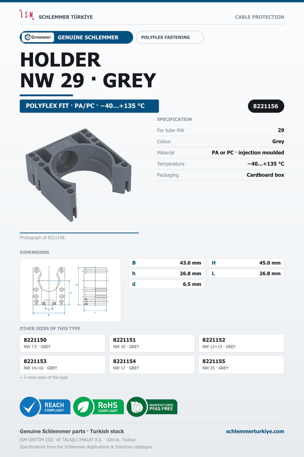 CORRUGATED TUBE HOLDER GREY NW 29