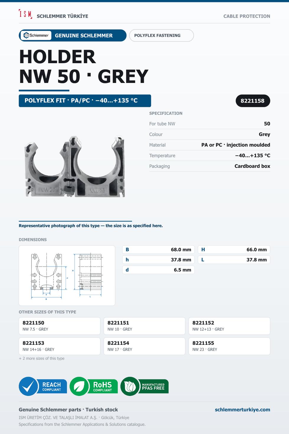 CORRUGATED TUBE HOLDER GREY NW 50