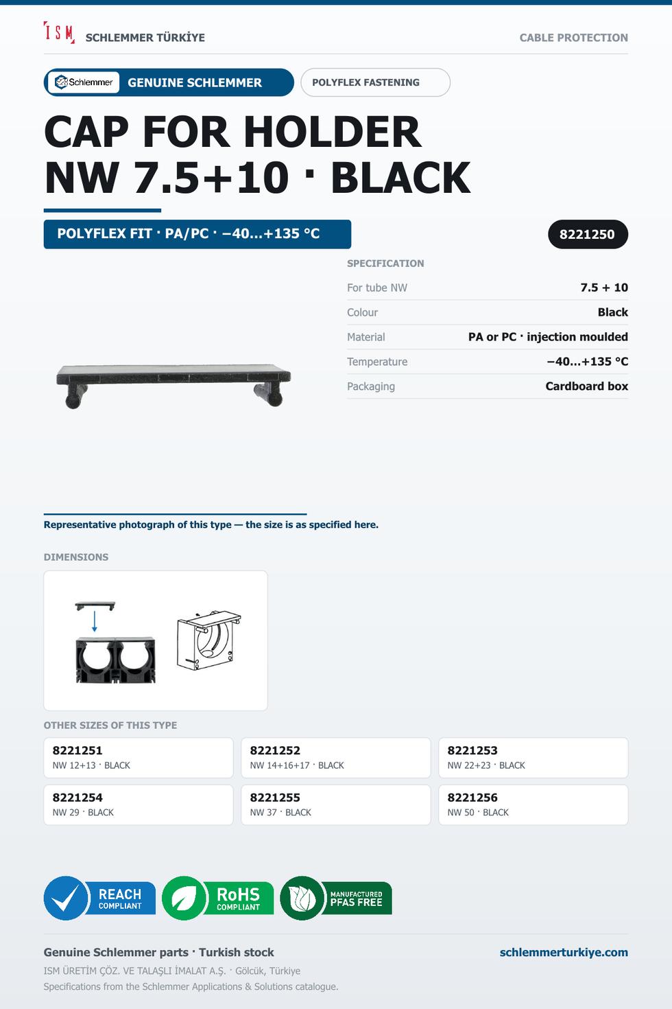 CORRUGATED TUBE HOLDER CAP BLACK NW 7.5+10