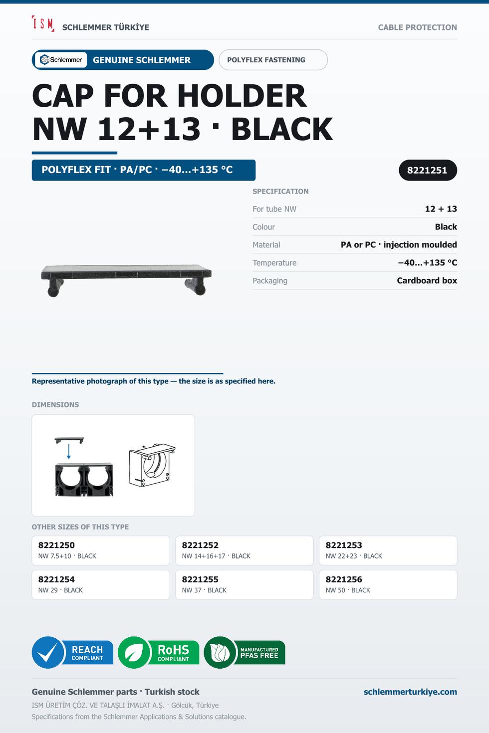 CORRUGATED TUBE HOLDER CAP BLACK NW 12+13