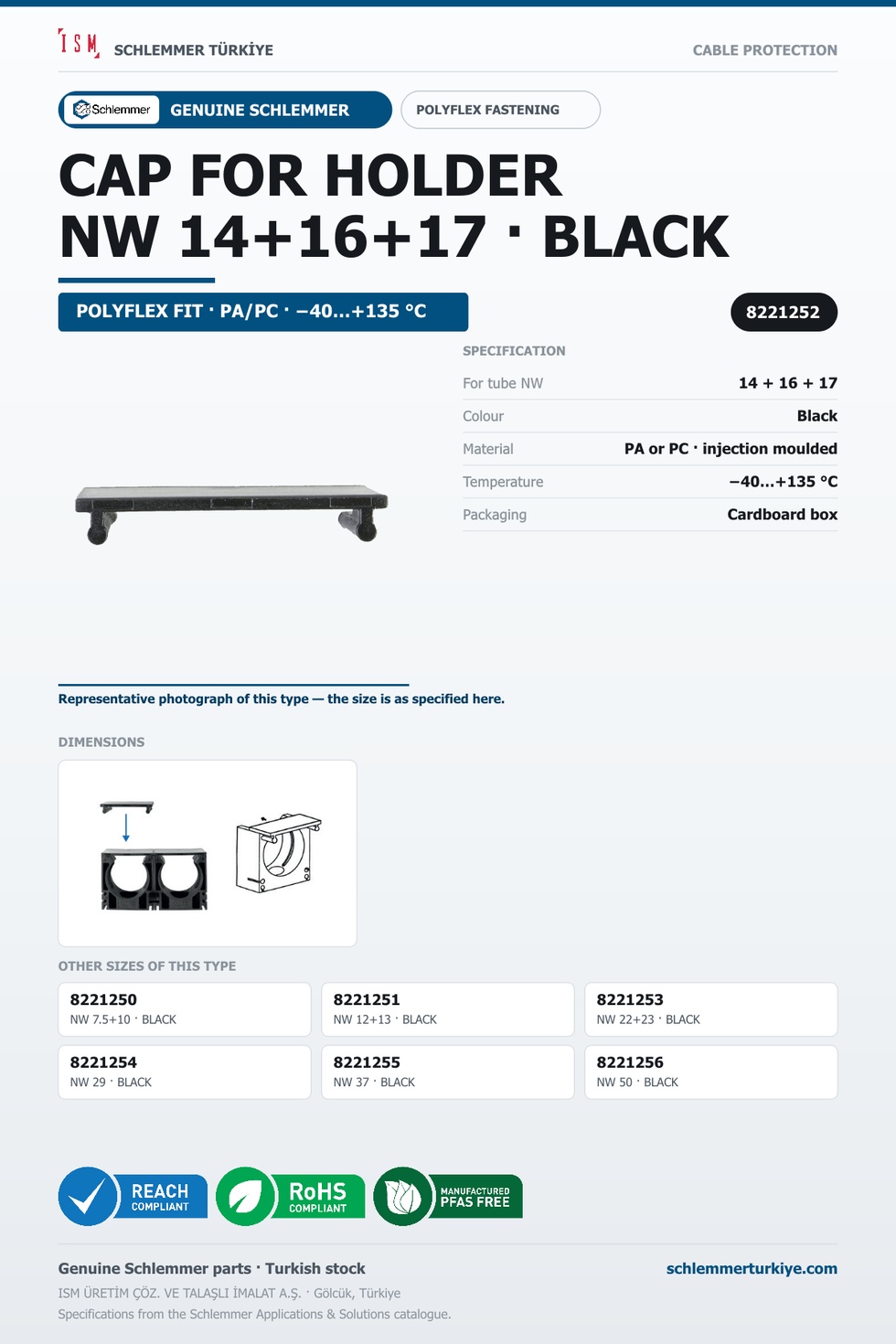 CORRUGATED TUBE HOLDER CAP BLACK NW 14+16+17