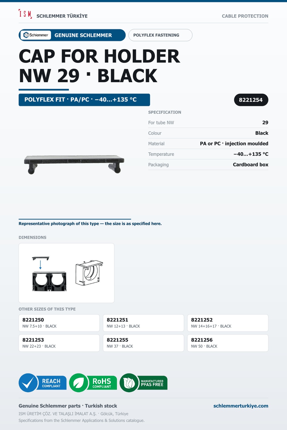CORRUGATED TUBE HOLDER CAP BLACK NW 29