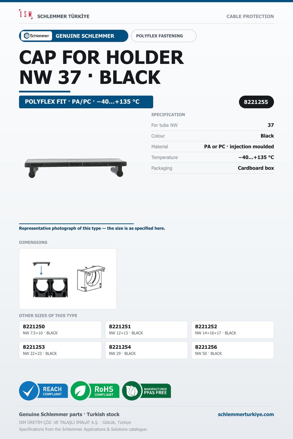 CORRUGATED TUBE HOLDER CAP BLACK NW 37