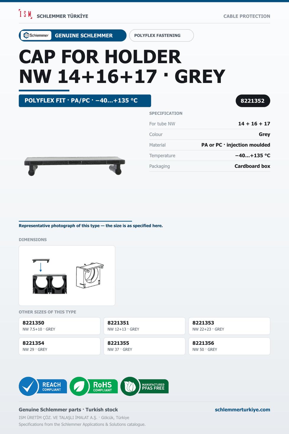 CORRUGATED TUBE HOLDER CAP GREY NW 14+16+17