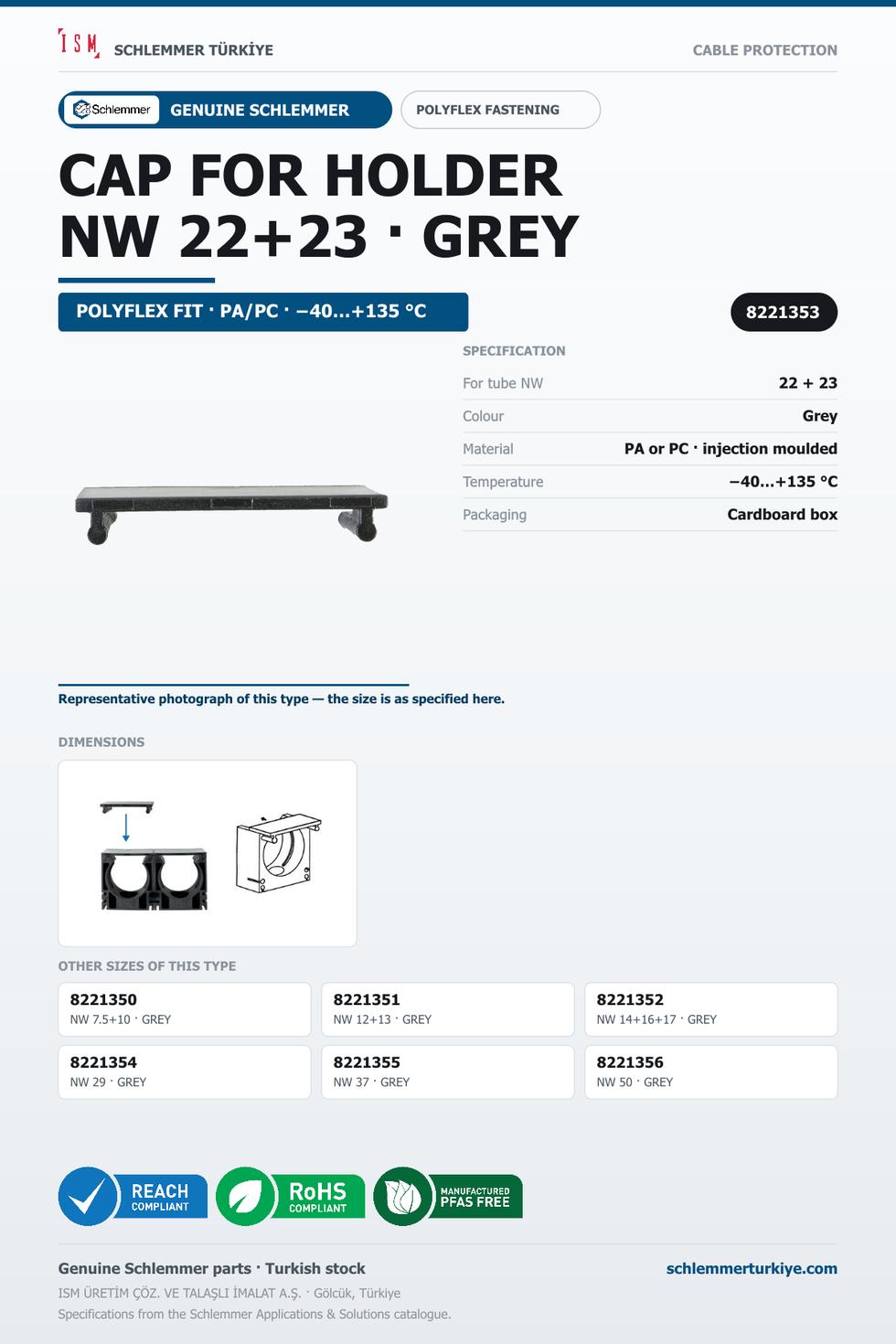 CORRUGATED TUBE HOLDER CAP GREY NW 22+23