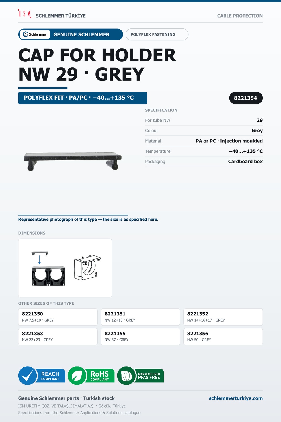 CORRUGATED TUBE HOLDER CAP GREY NW 29