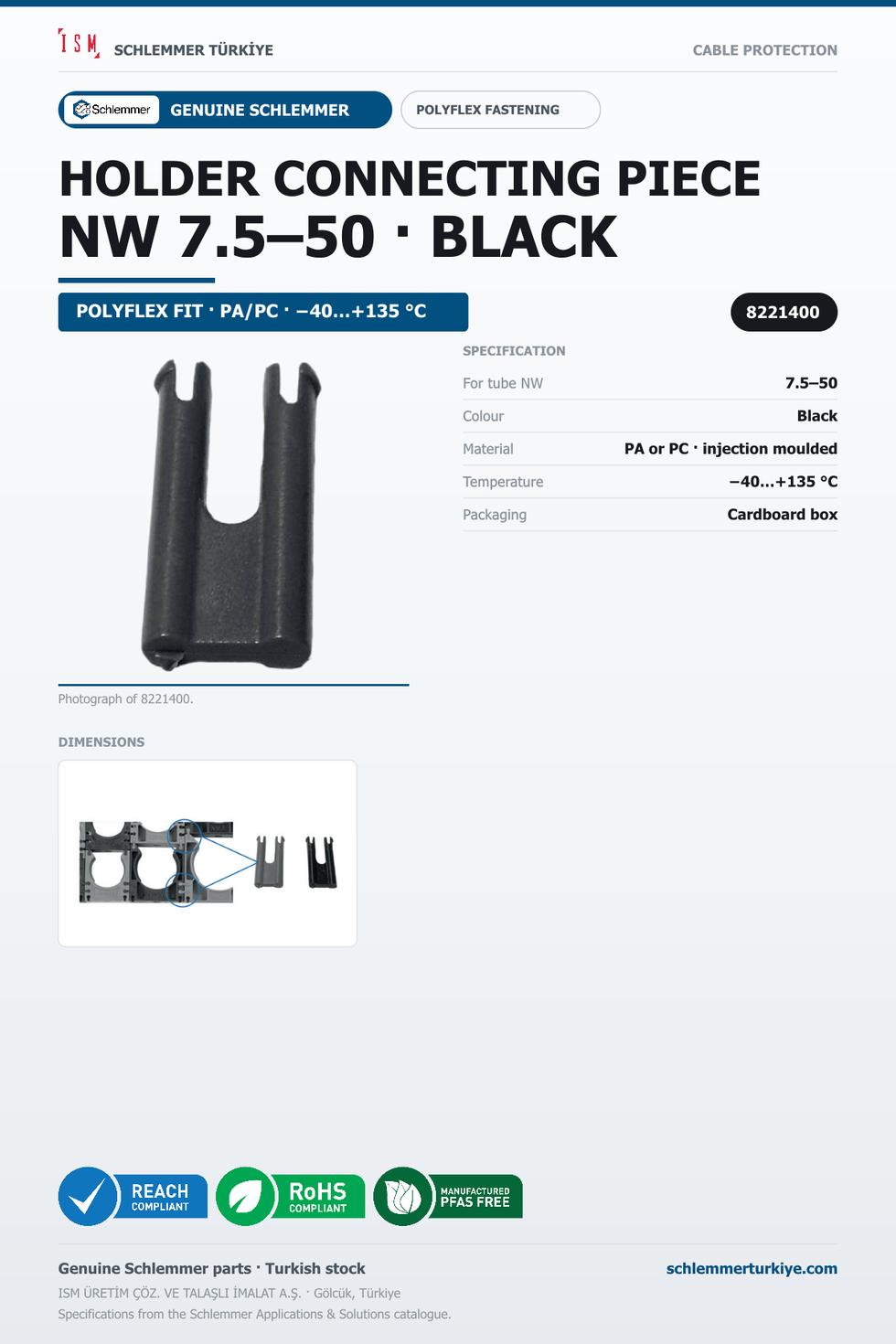 CORRUGATED TUBE HOLDER CONNECTOR BLACK NW 7 - 5 - 50