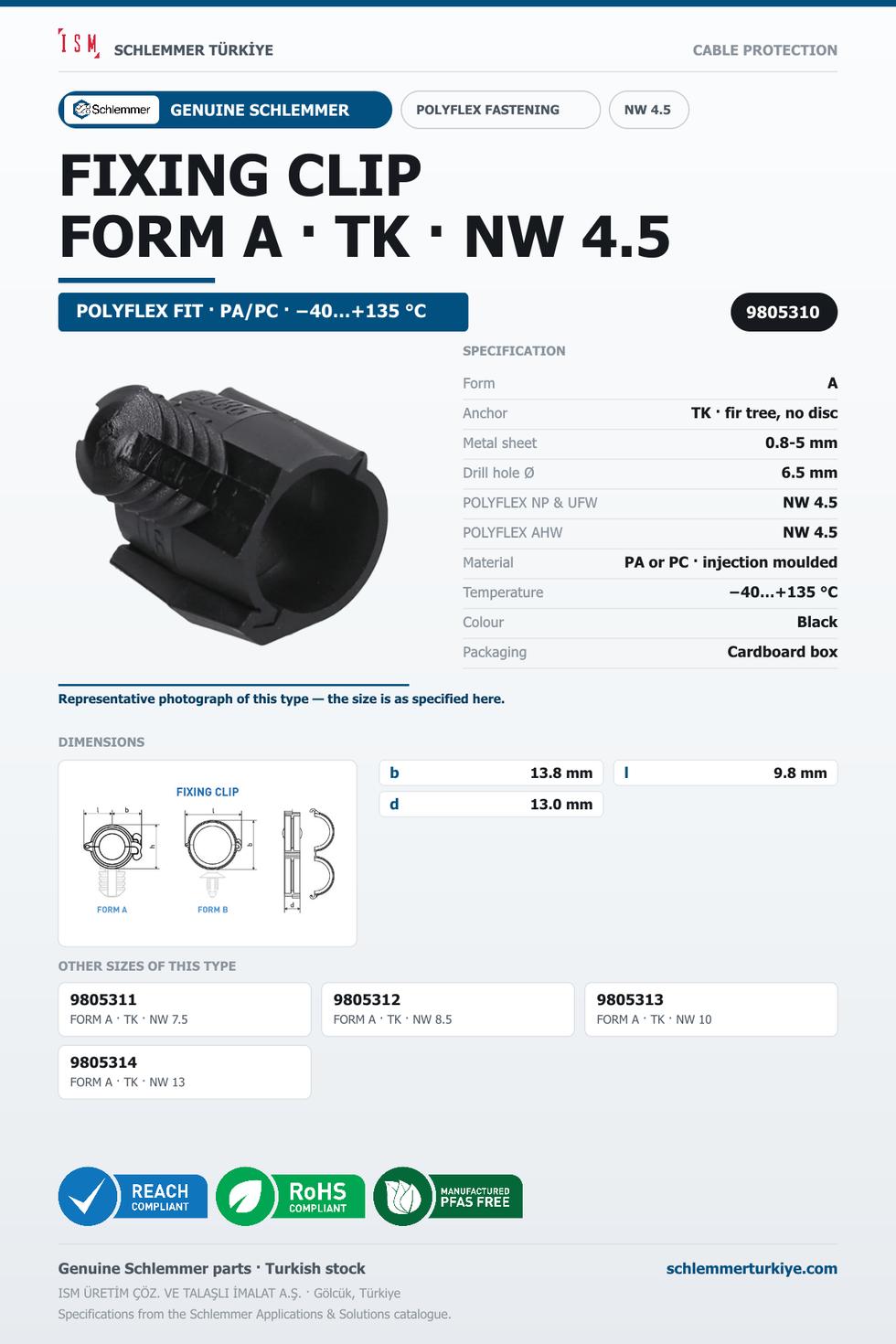 FIXING CLIP NW4.5 FORM A - TK 6.5