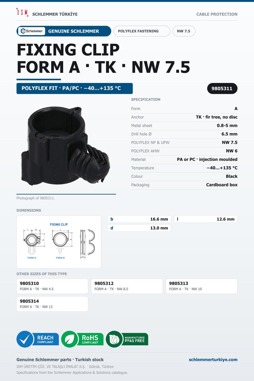 FIXING CLIP NW7.5 FORM A - TK 6.5