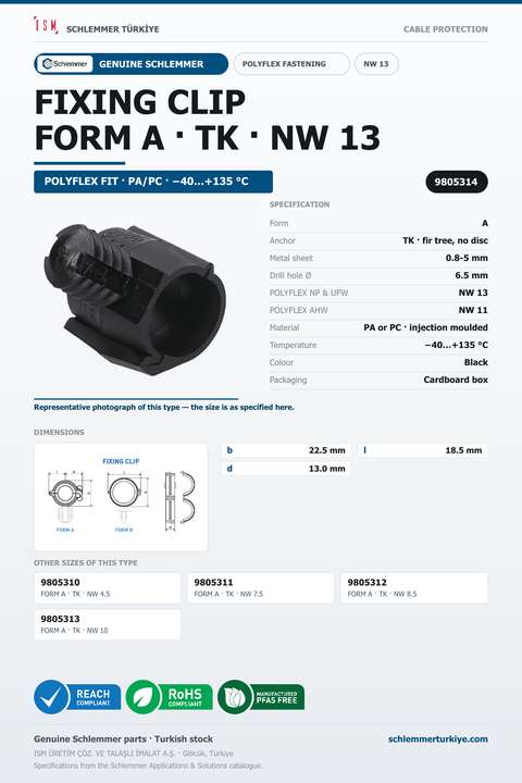 FIXING CLIP NW13 FORM A - TK 6.5
