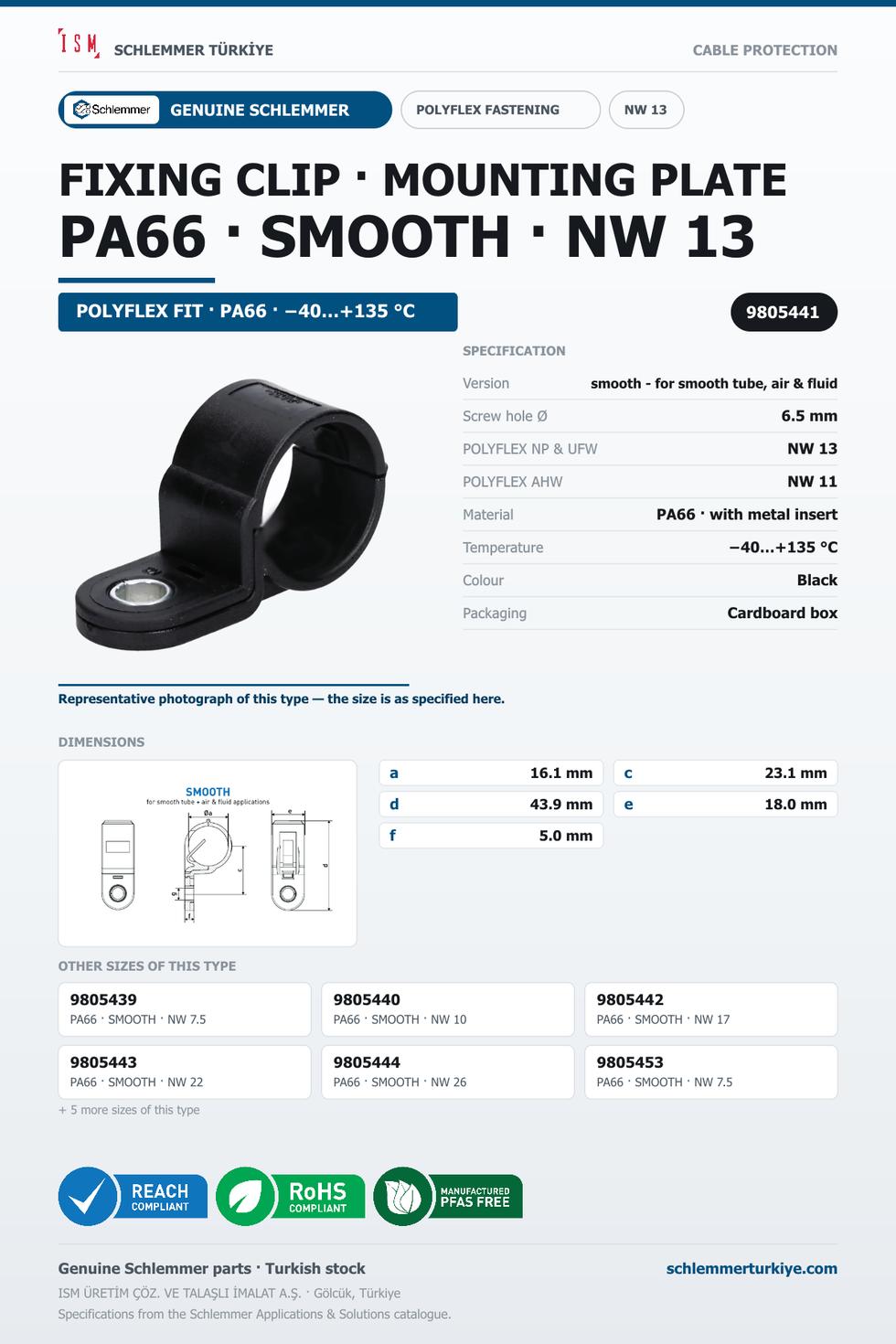 FIXING CLIP NW13 FORM SMOOTH TUBE KPL 6.5