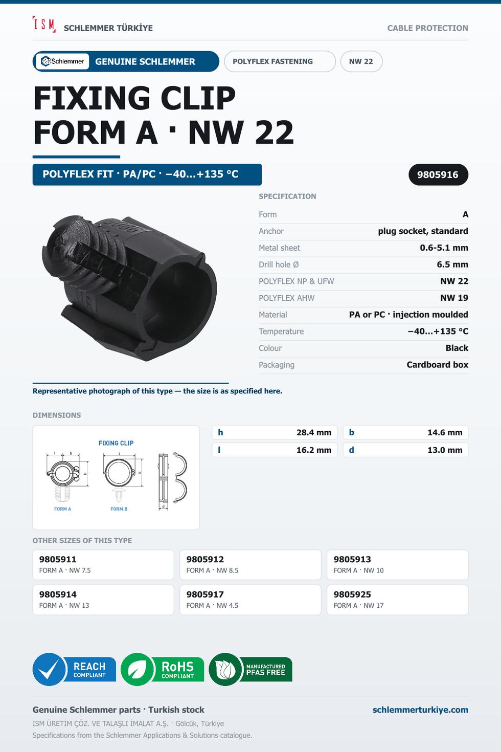 FIXING CLIP NW22 FORM A- 6.5