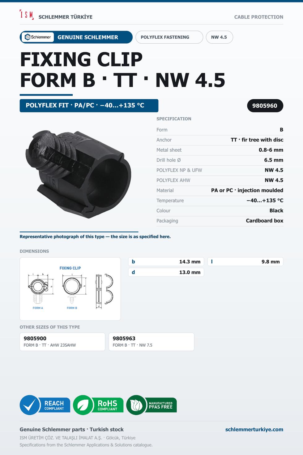 FIXING CLIP NW4.5 FORM B - TT 6.5