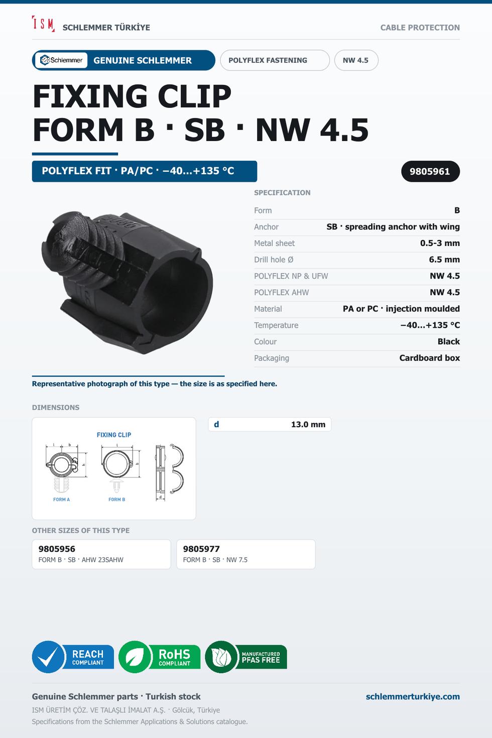 FIXING CLIP NW4.5 FORM B - SB 6.5