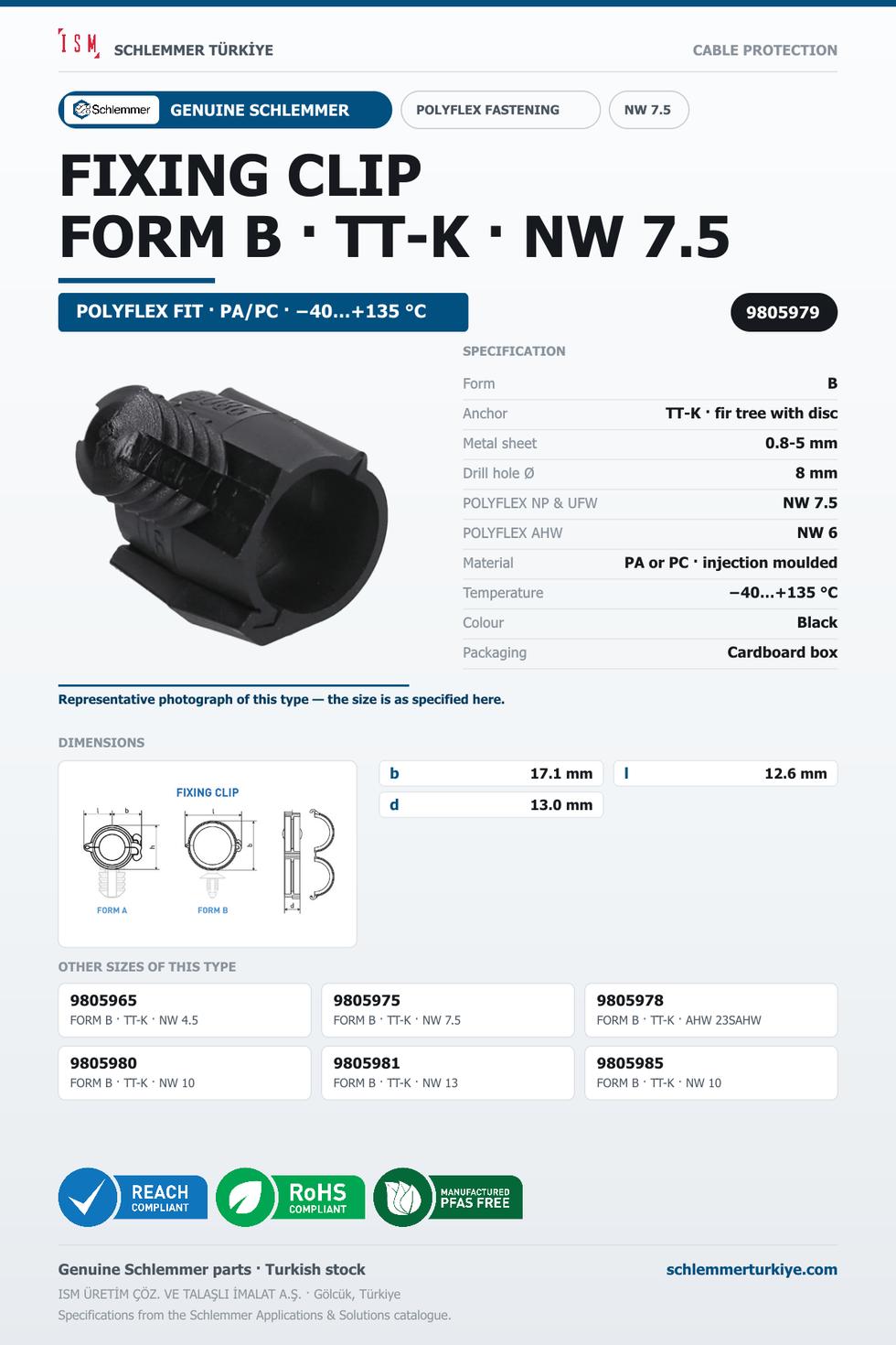 FIXING CLIP NW7.5 FORM B - TT-K 8