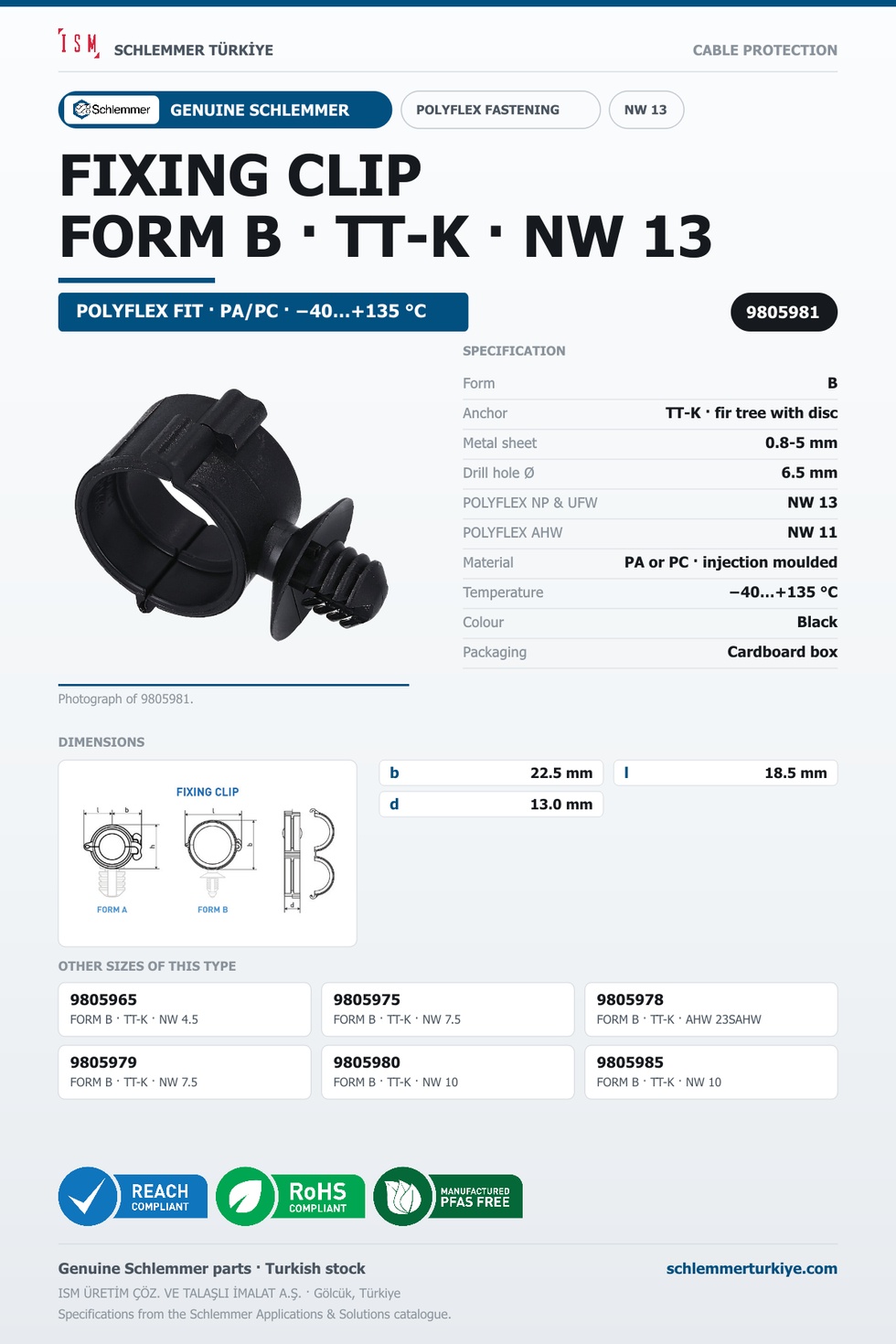 FIXING CLIP NW13 FORM B - TT-K 6.5