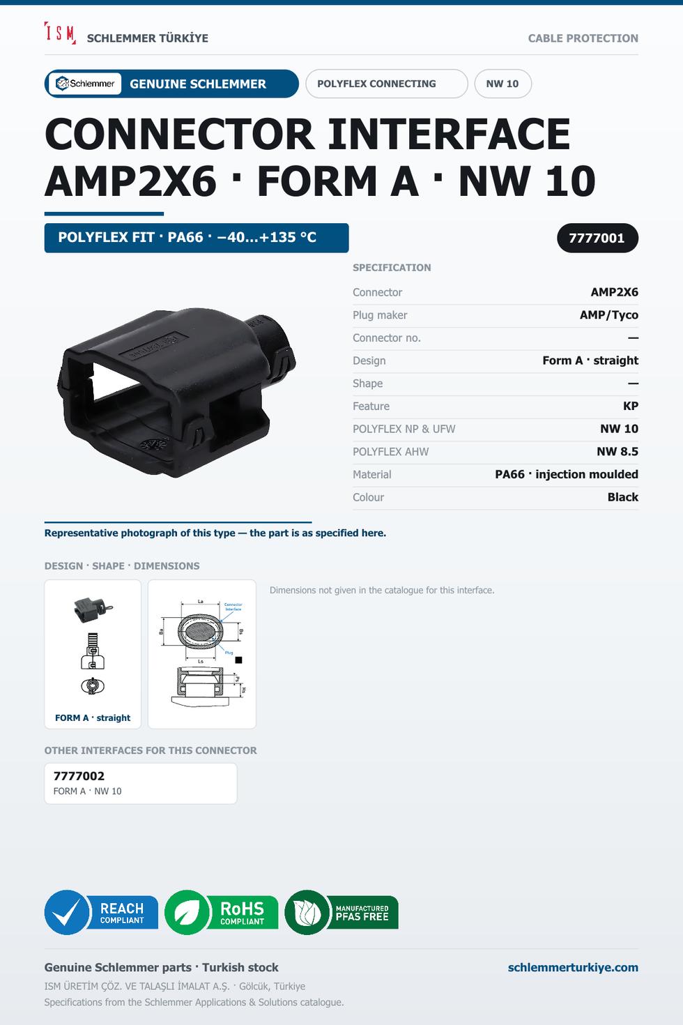 CONNECTOR INTERFACE AMP2X6 A/- PA66 BK NW 10