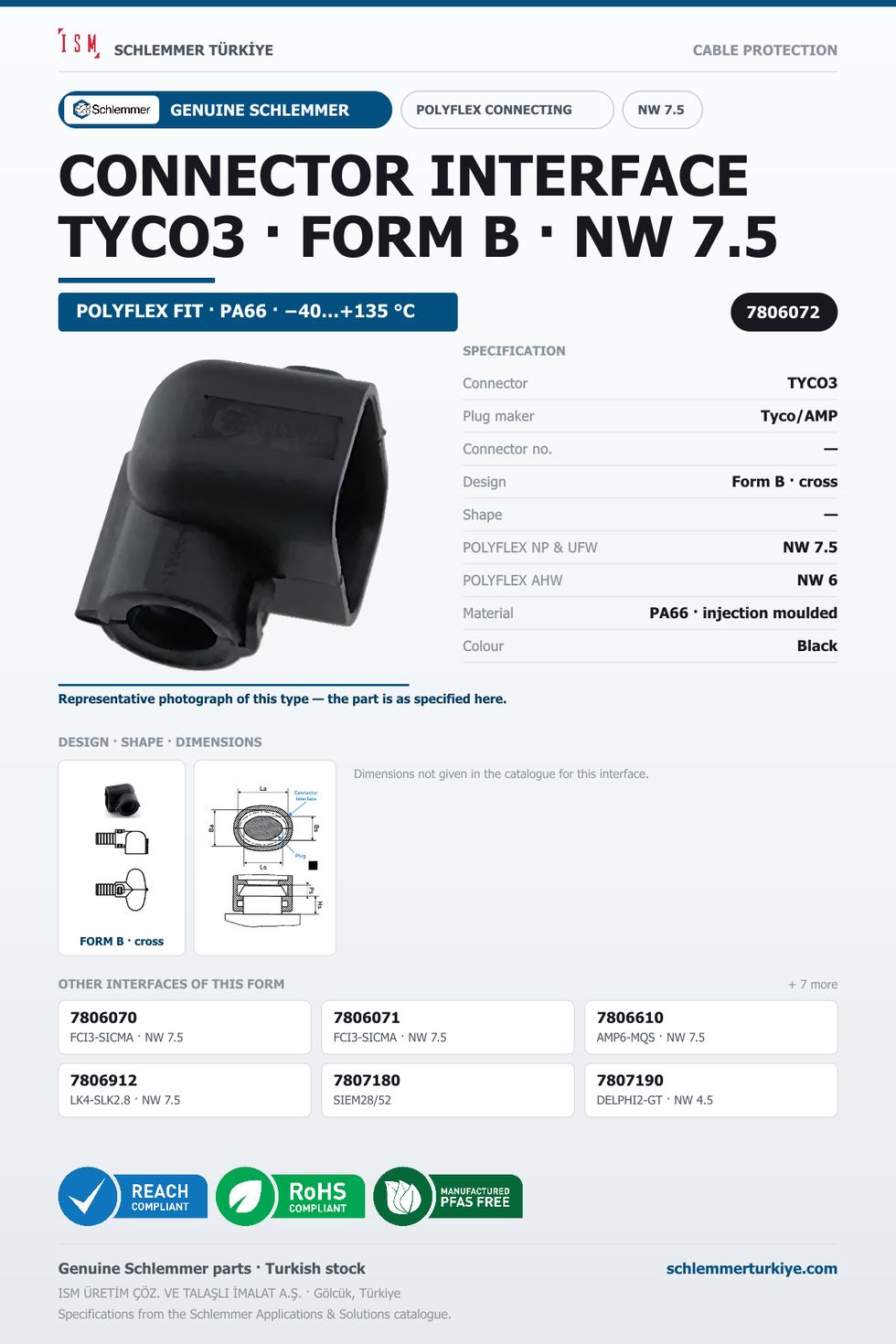 CONNECTOR INTERFACE TYCO3 B/- PA66 BK NW 7.5