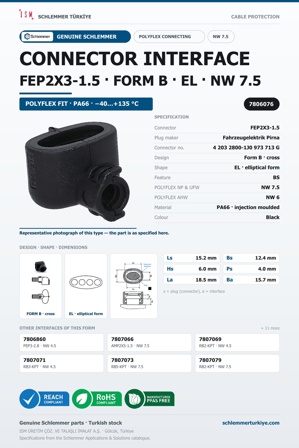 CONNECTOR INTERFACE FEP2X3-1.5 B/EL PA66 BK NW 7.5