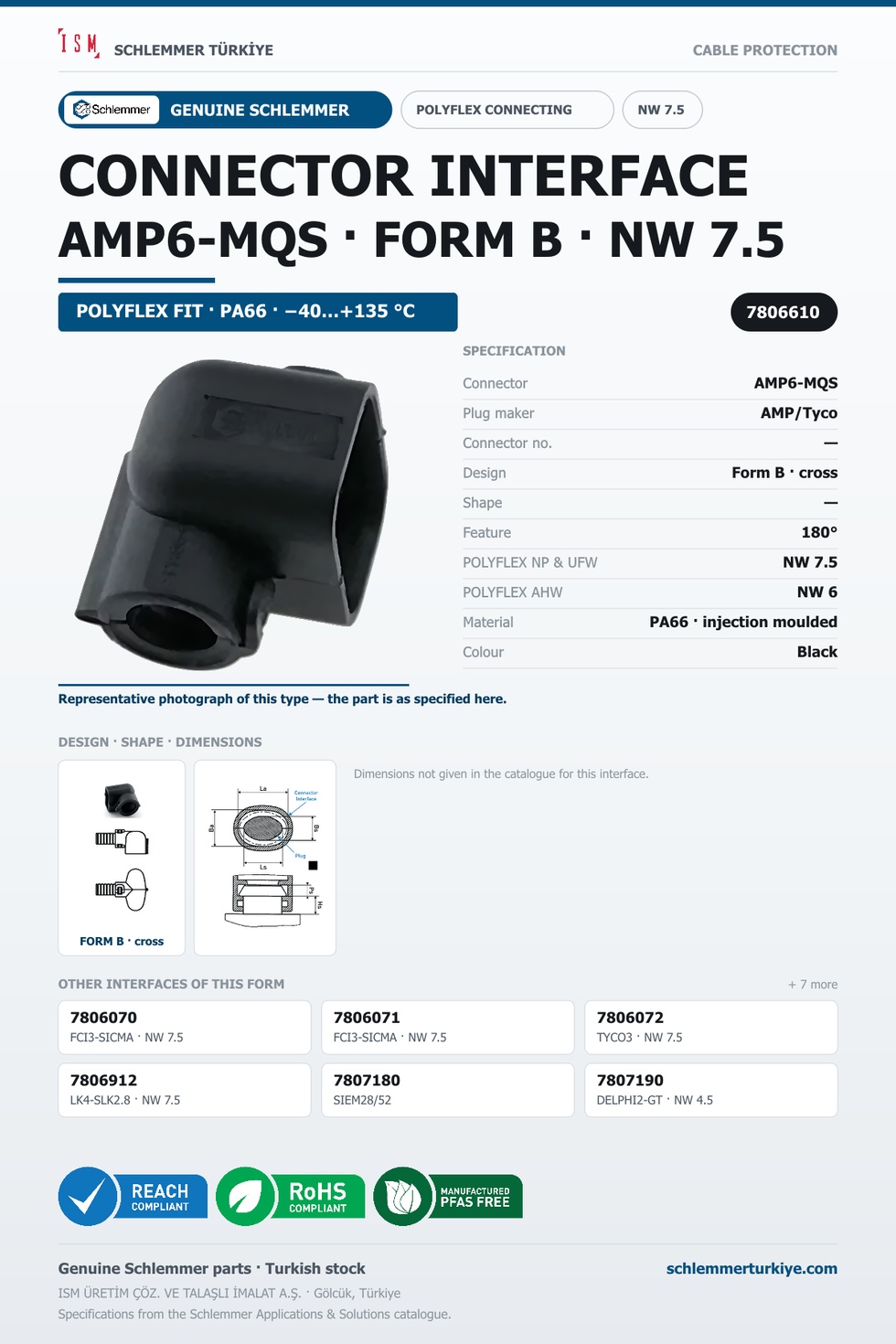 CONNECTOR INTERFACE AMP6-MQS B/- PA66 BK NW 7.5