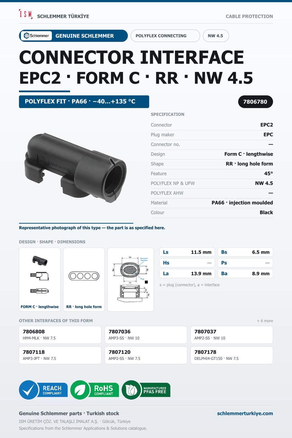 CONNECTOR INTERFACE EPC2 C/RR PA66 BK NW 4.5
