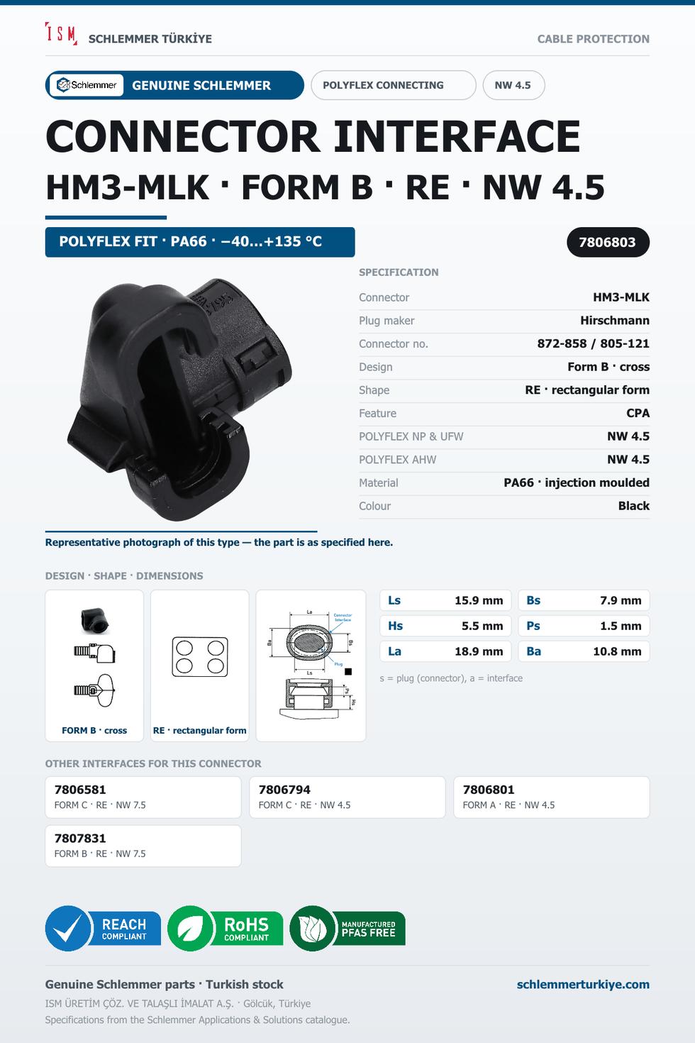 CONNECTOR INTERFACE HM3-MLK B/RE PA66 BK NW 4.5