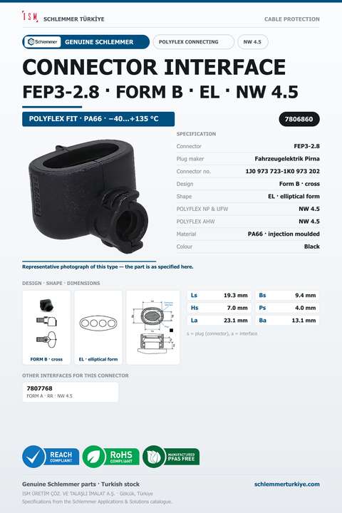 CONNECTOR INTERFACE FEP3-2.8 B/EL PA66 BK NW 4.5