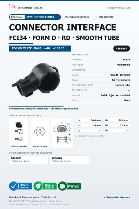 CONNECTOR INTERFACE FCI34 D/RD PA66 BK NW smooth