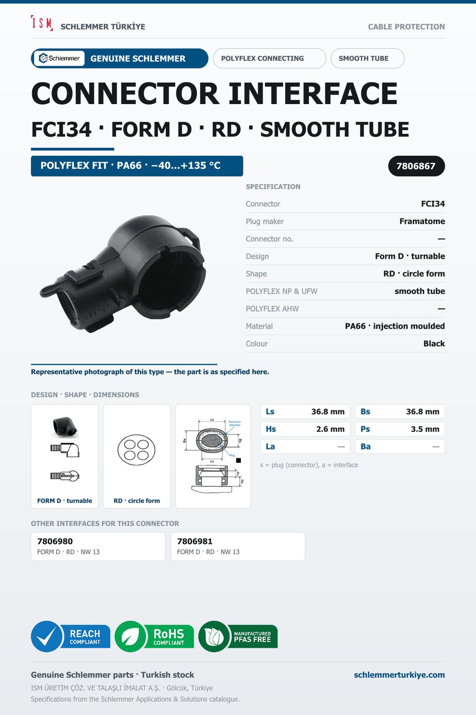CONNECTOR INTERFACE FCI34 D/RD PA66 BK NW smooth
