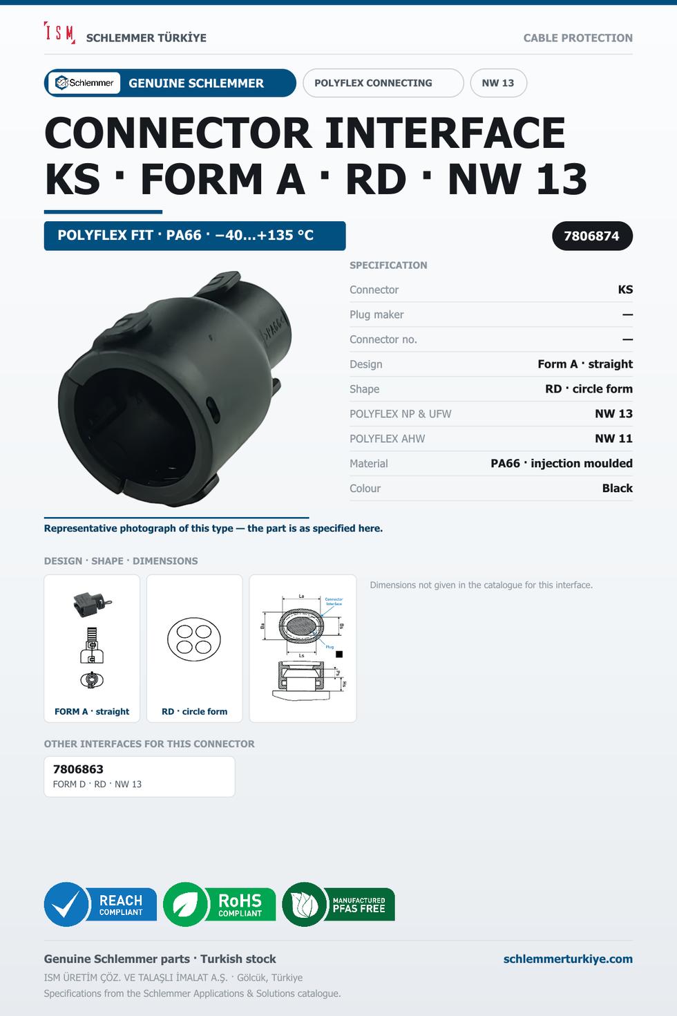 CONNECTOR INTERFACE KS A/RD PA66 BK NW 13