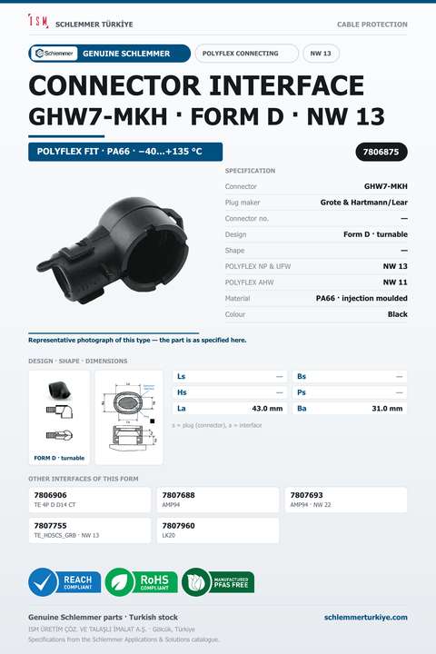 CONNECTOR INTERFACE GHW7-MKH D/- PA66 BK NW 13