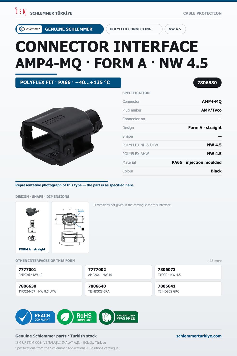 CONNECTOR INTERFACE AMP4-MQ A/- PA66 BK NW 4.5