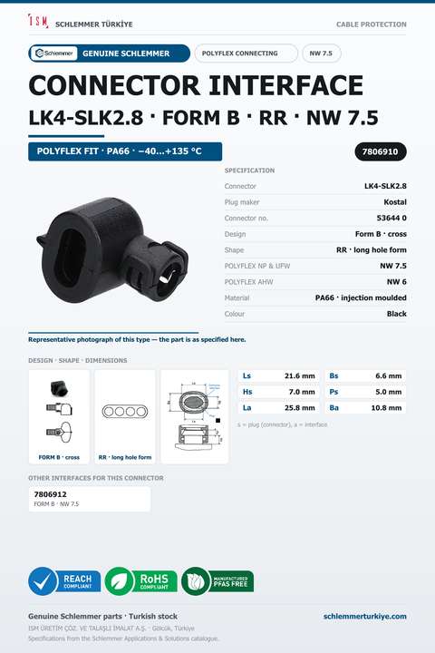 CONNECTOR INTERFACE LK4-SLK2.8 B/RR PA66 BK NW 7,5