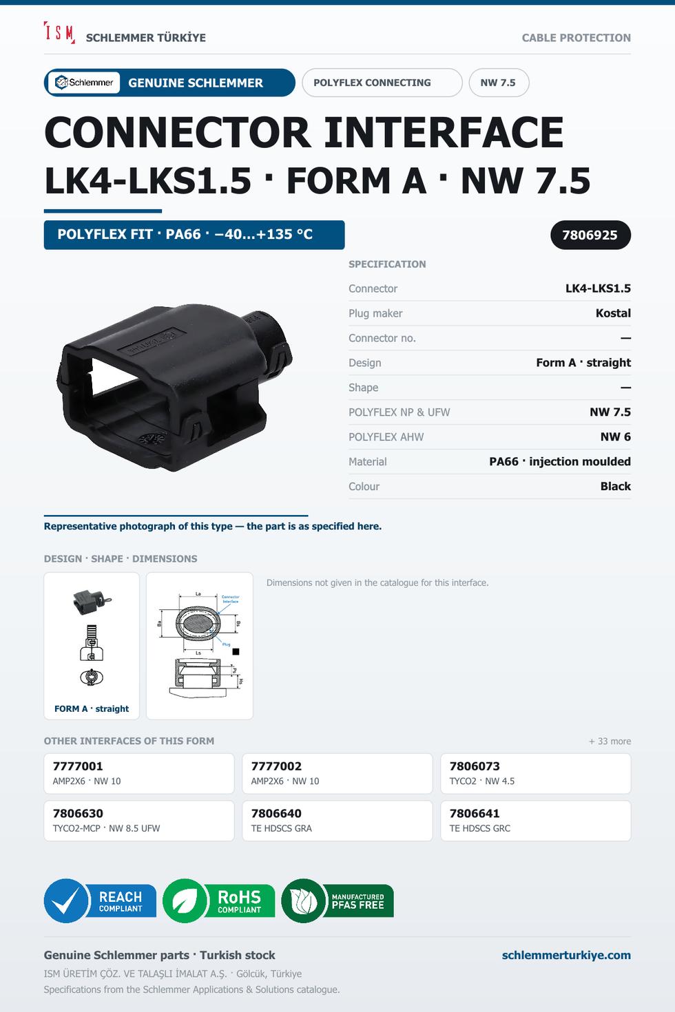 CONNECTOR INTERFACE LK4-LKS1,5 A/- PA66 BK NW 7,5