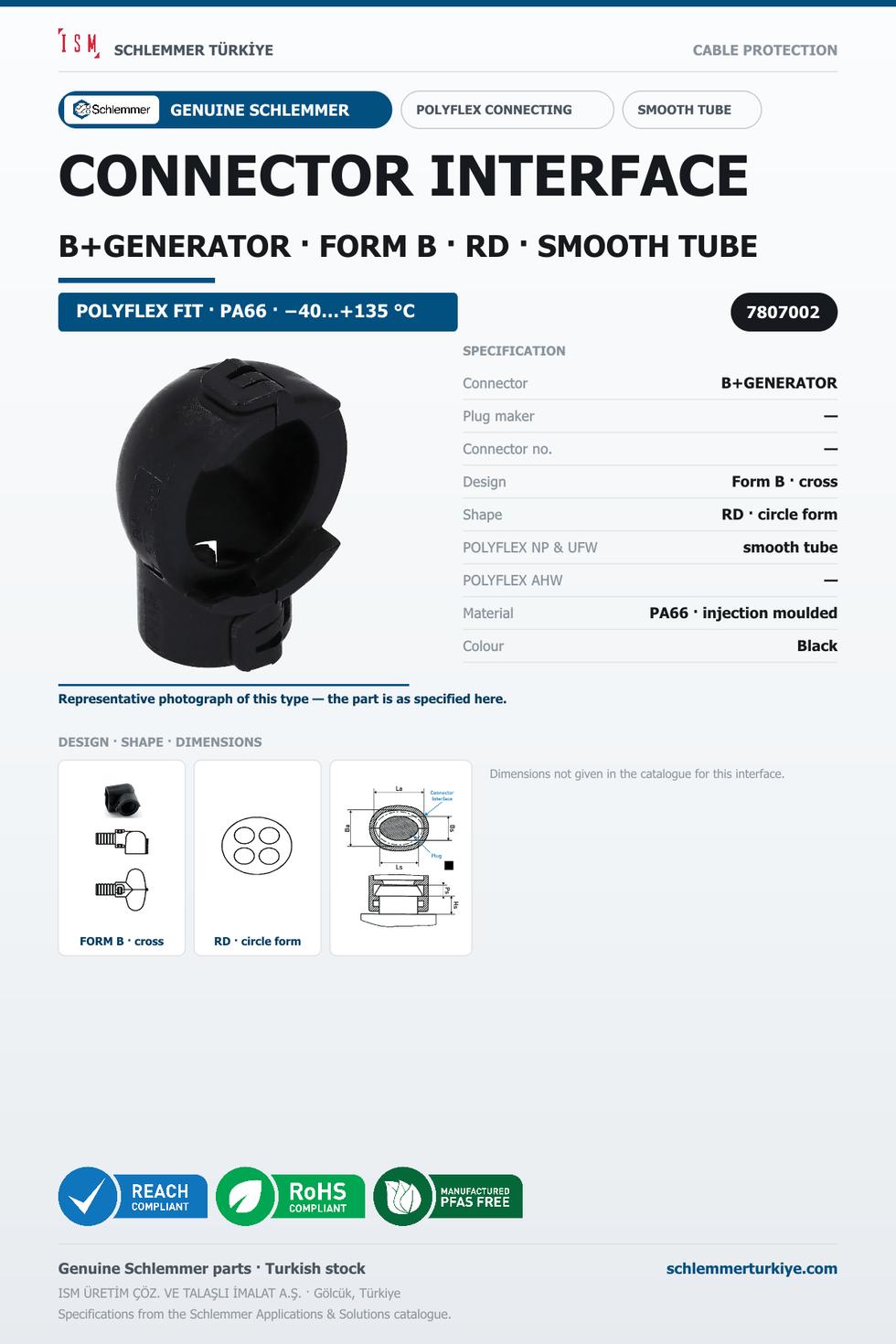 CONNECTOR INTERFACE B+GENERATOR B/RD PA66 BK NW smooth