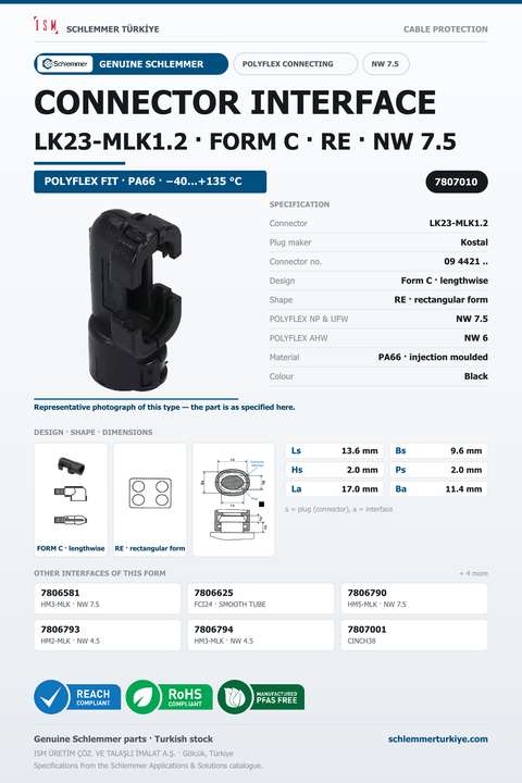 CONNECTOR INTERFACE LK23-MLK1,2 C/RE PA66 BK NW 7,5