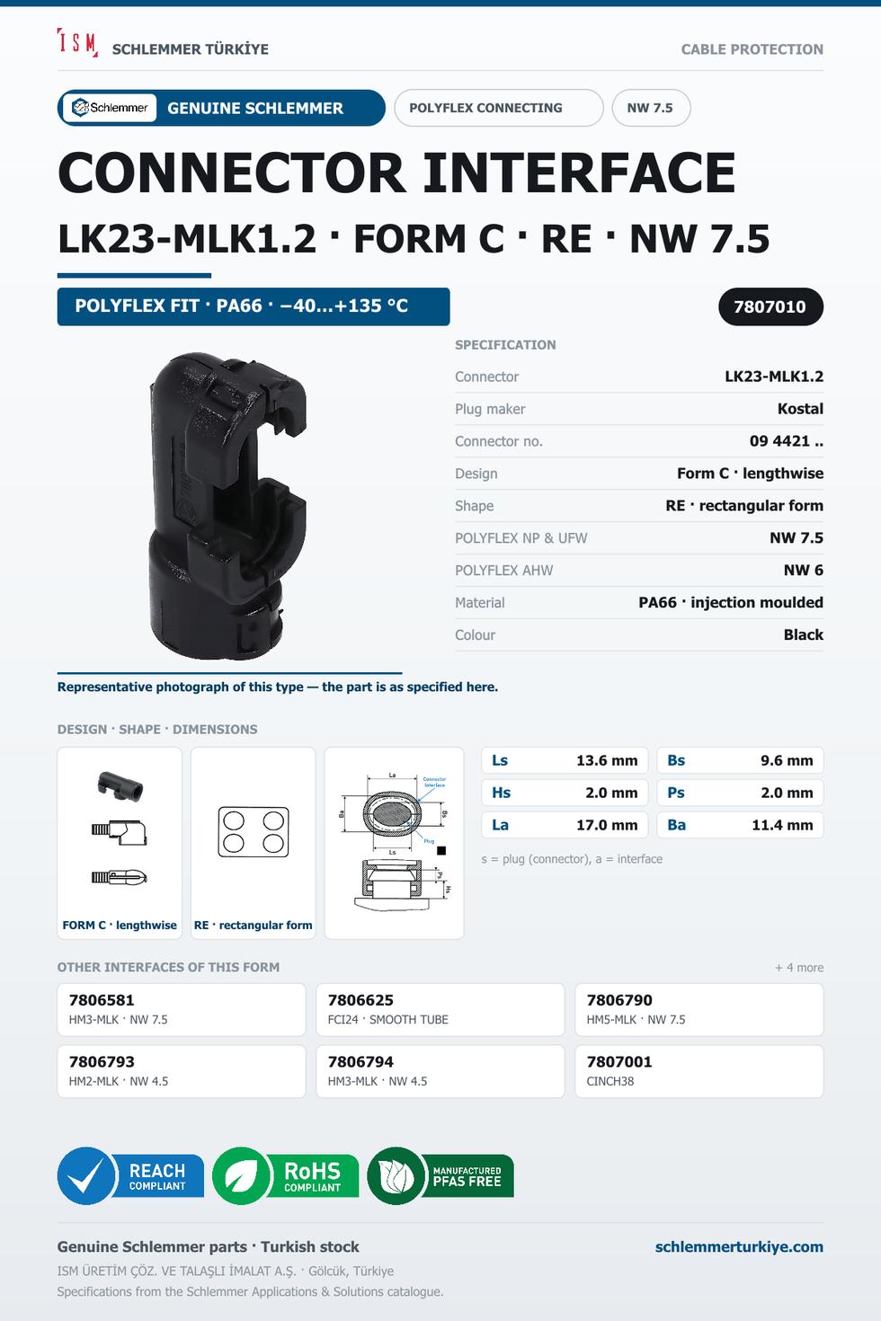 CONNECTOR INTERFACE LK23-MLK1,2 C/RE PA66 BK NW 7,5