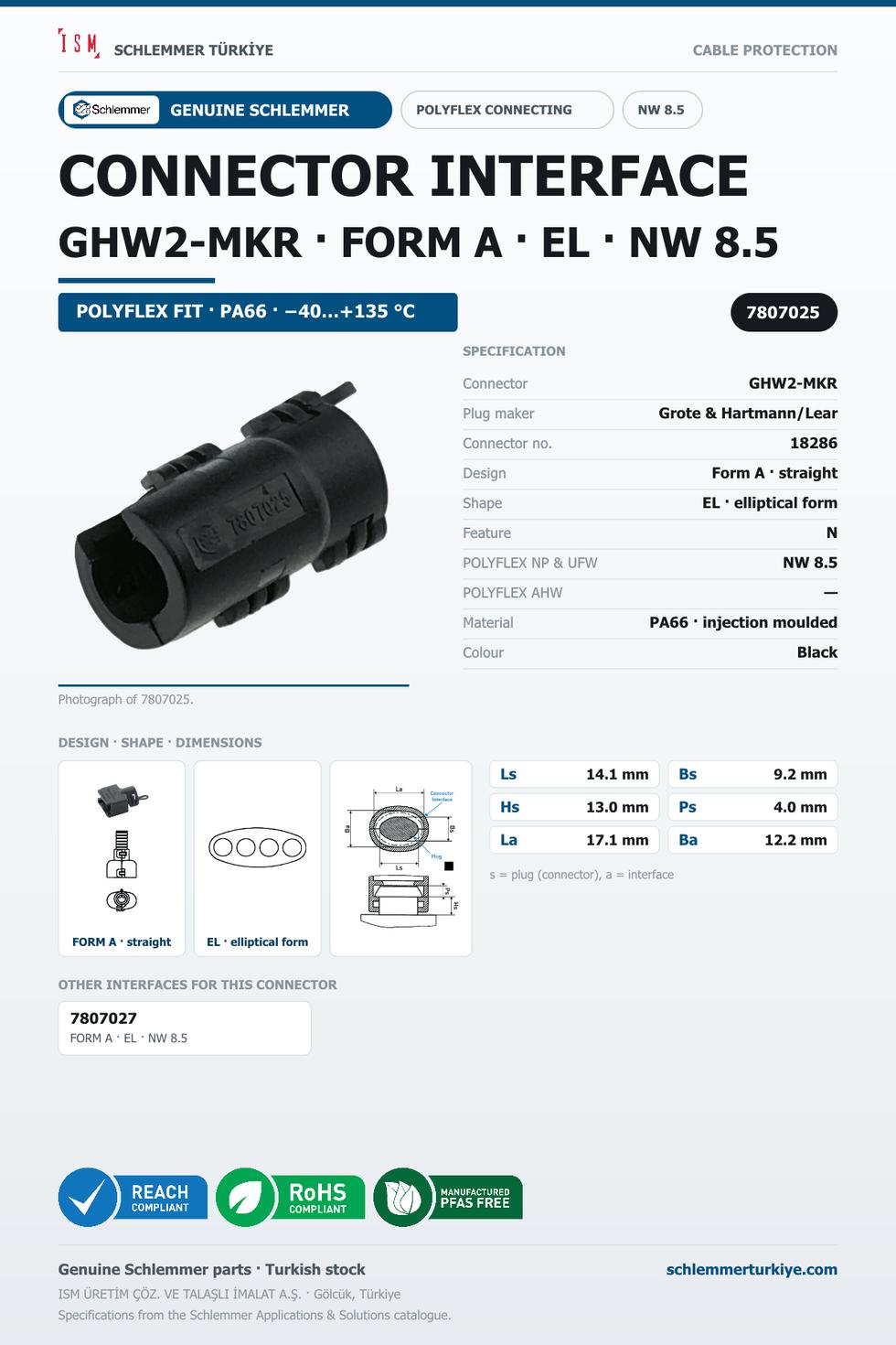 CONNECTOR INTERFACE GHW2-MKR A/EL PA66 BK NW 8.5
