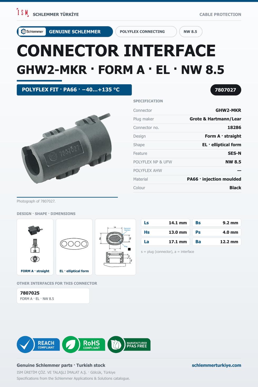 CONNECTOR INTERFACE GHW2-MKR A/EL PA66 BK NW 8.5
