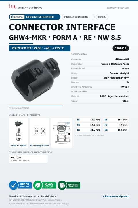 CONNECTOR INTERFACE GHW4-MKR A/RE PA66 BK NW 8.5