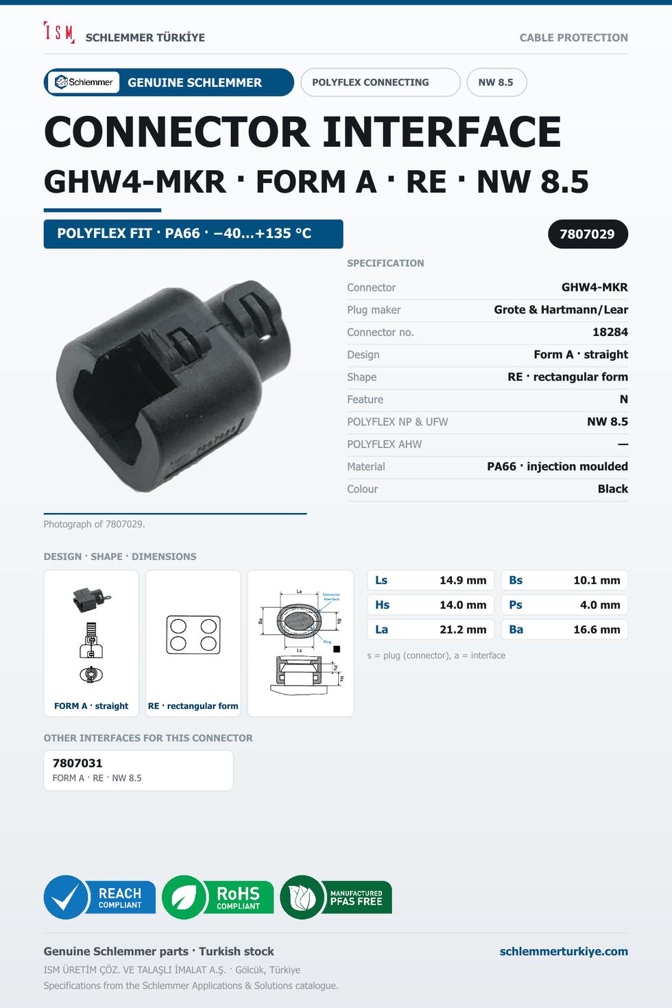 CONNECTOR INTERFACE GHW4-MKR A/RE PA66 BK NW 8.5