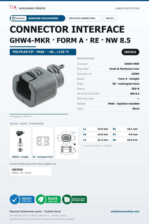 CONNECTOR INTERFACE GHW4-MKR A/RE PA66 BK NW 8.5