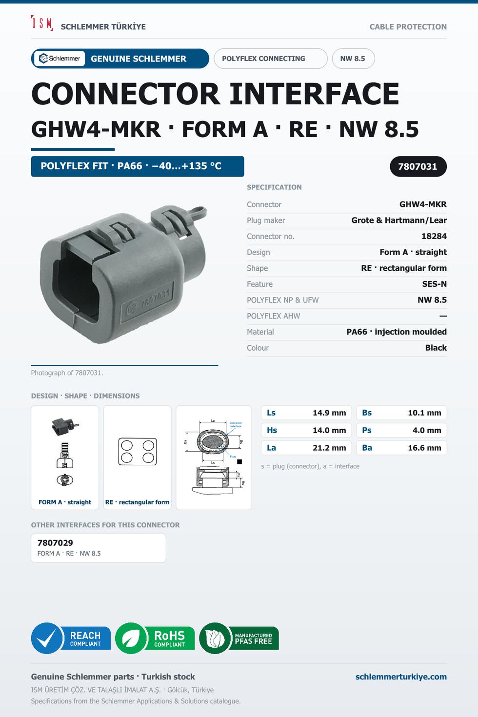 CONNECTOR INTERFACE GHW4-MKR A/RE PA66 BK NW 8.5