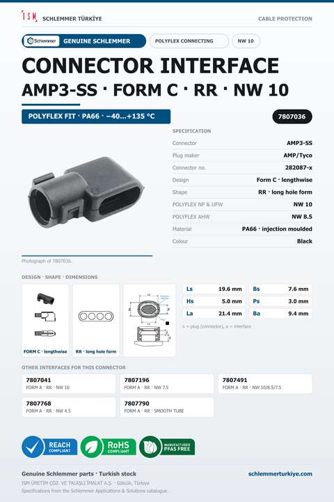 CONNECTOR INTERFACE AMP3-SS C/RR PA66 BK NW 10