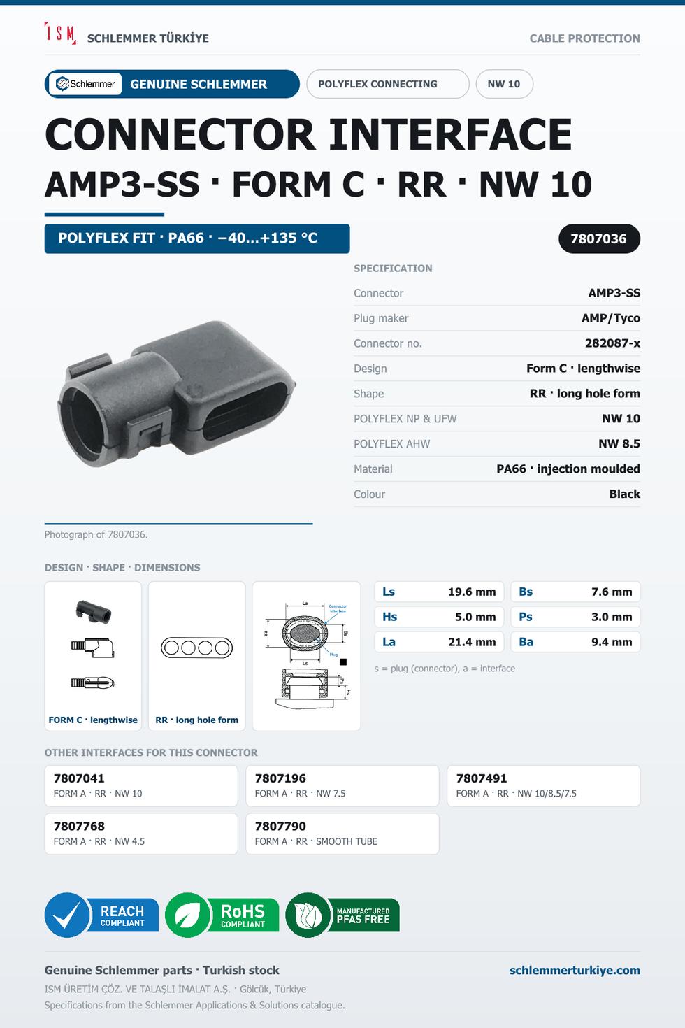 CONNECTOR INTERFACE AMP3-SS C/RR PA66 BK NW 10
